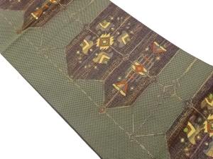 本場筑前博多抽象花に幾何学模様織出し名古屋帯